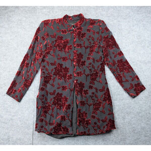 Vintage Velvet Burnout Blouse Womens 10 Silk Tunic Whimsigoth Floral Oberon 90s